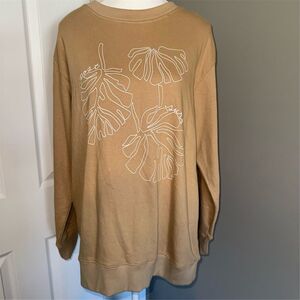 Post Surf Women’s Oversized Medium Sand Monstera Leaf Graphic Sweatshirt